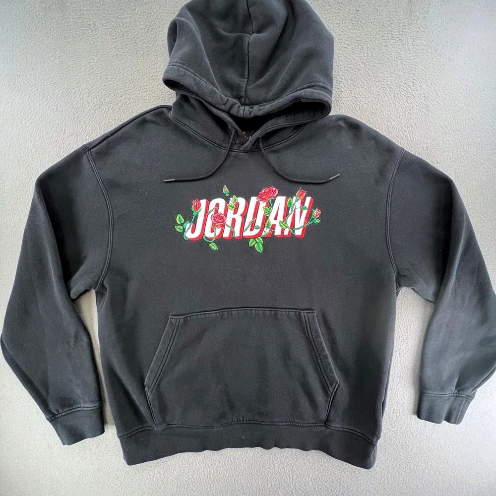 Jordan Men Hoodie Cotton Black Large Rose Graphic Portland 1992 FD0597-010